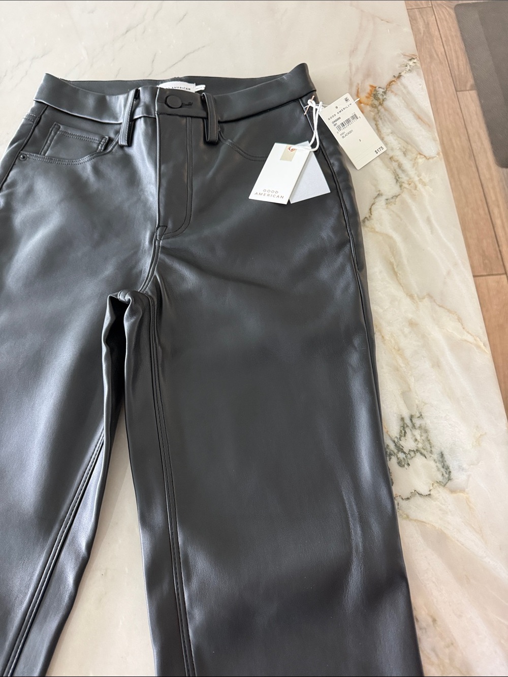Good American Black Faux Leather Straight-Leg Pants